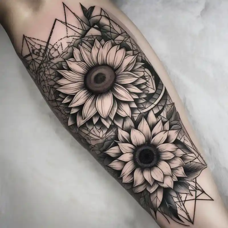 geometric style Floral Sleeve Tattoo Ideas in 2025 about sunflower and roses floral sleeve tattoo hello kitty tattoo and sunflower and roses floral sleeve tattoo hello kitty tattoo